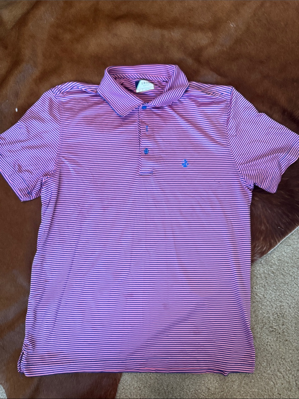 Men's Izod Pink and Blue Striped Polo Golf Shirt
